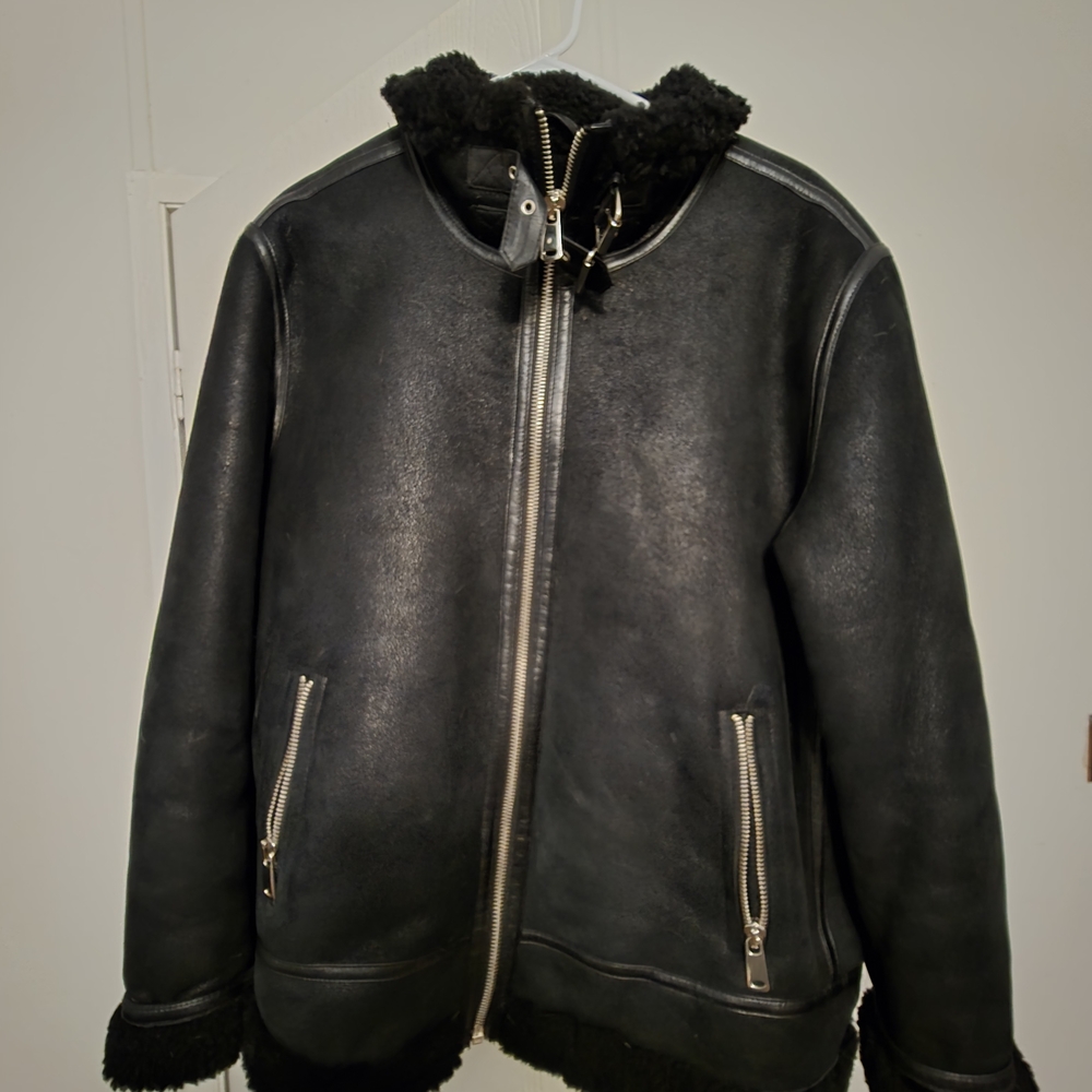 Womens Black Leather and Shearling Jacket